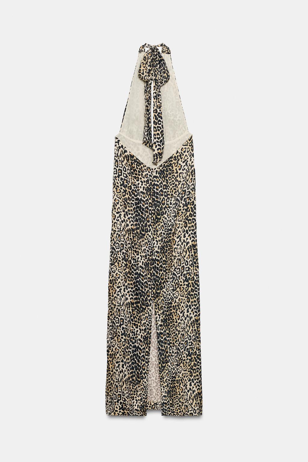ANIMAL PRINT SATIN HALTER DRESS view 2