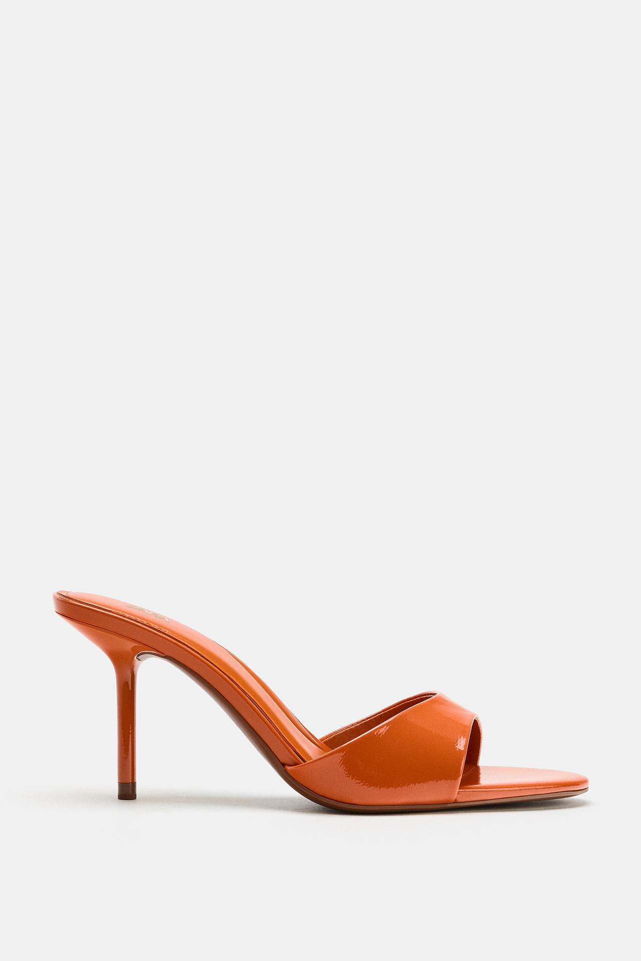 PATENT FINISH HEELED MULE SANDALS view 2