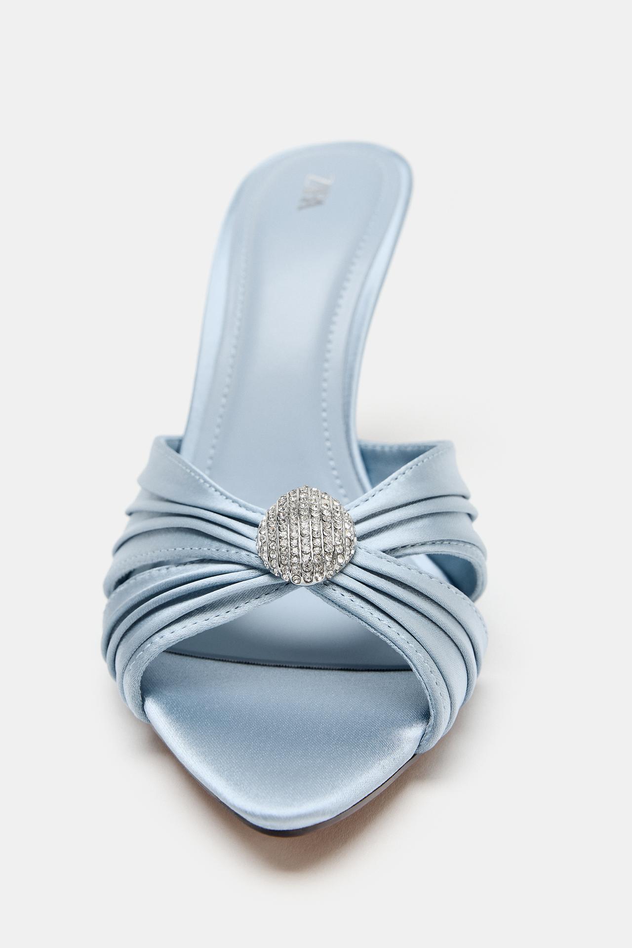 EMBELLISHED SATIN HEELED SANDALS view 2