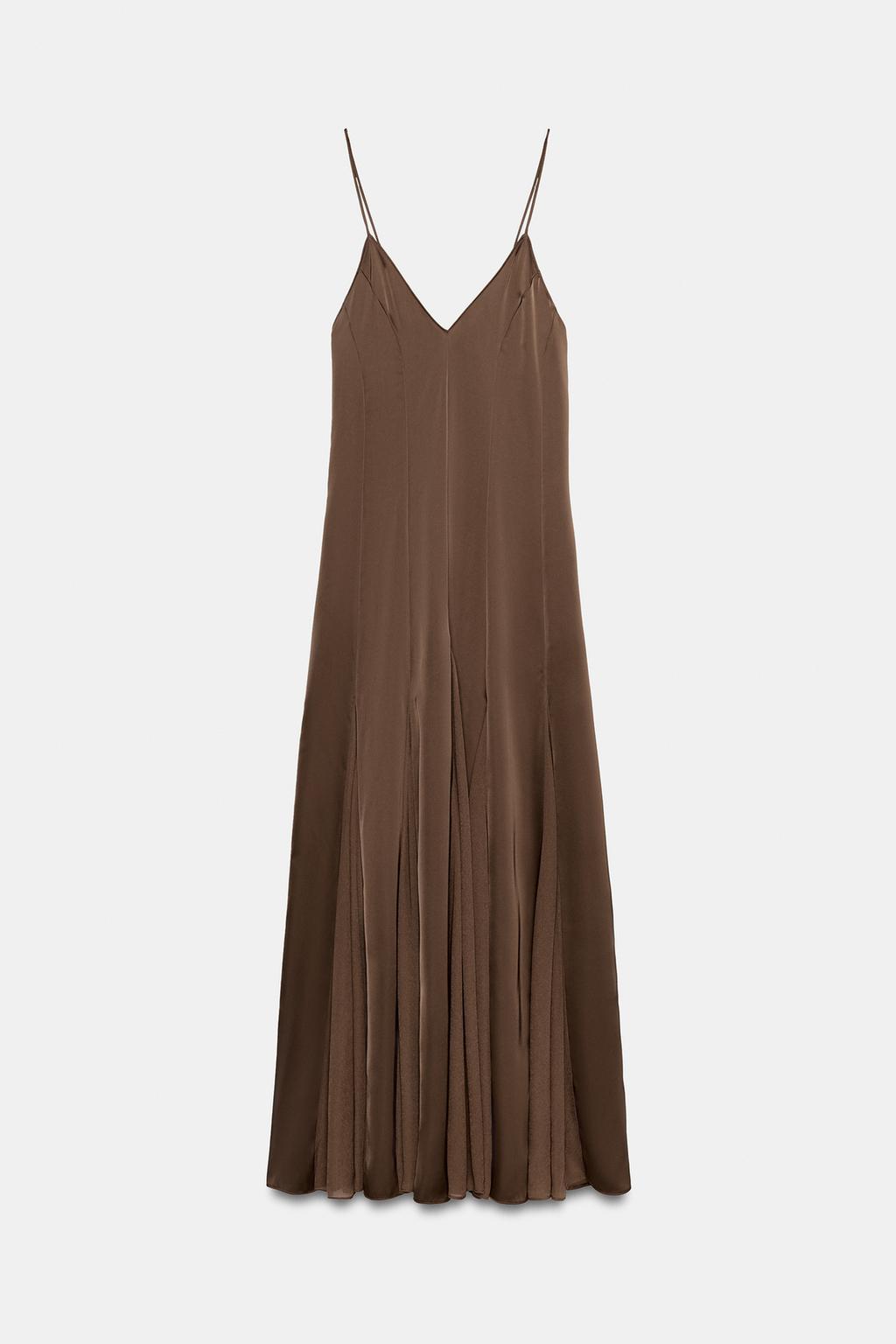 CONTRAST CAMISOLE DRESS. Chocolate brown · Satin camisole maxi
