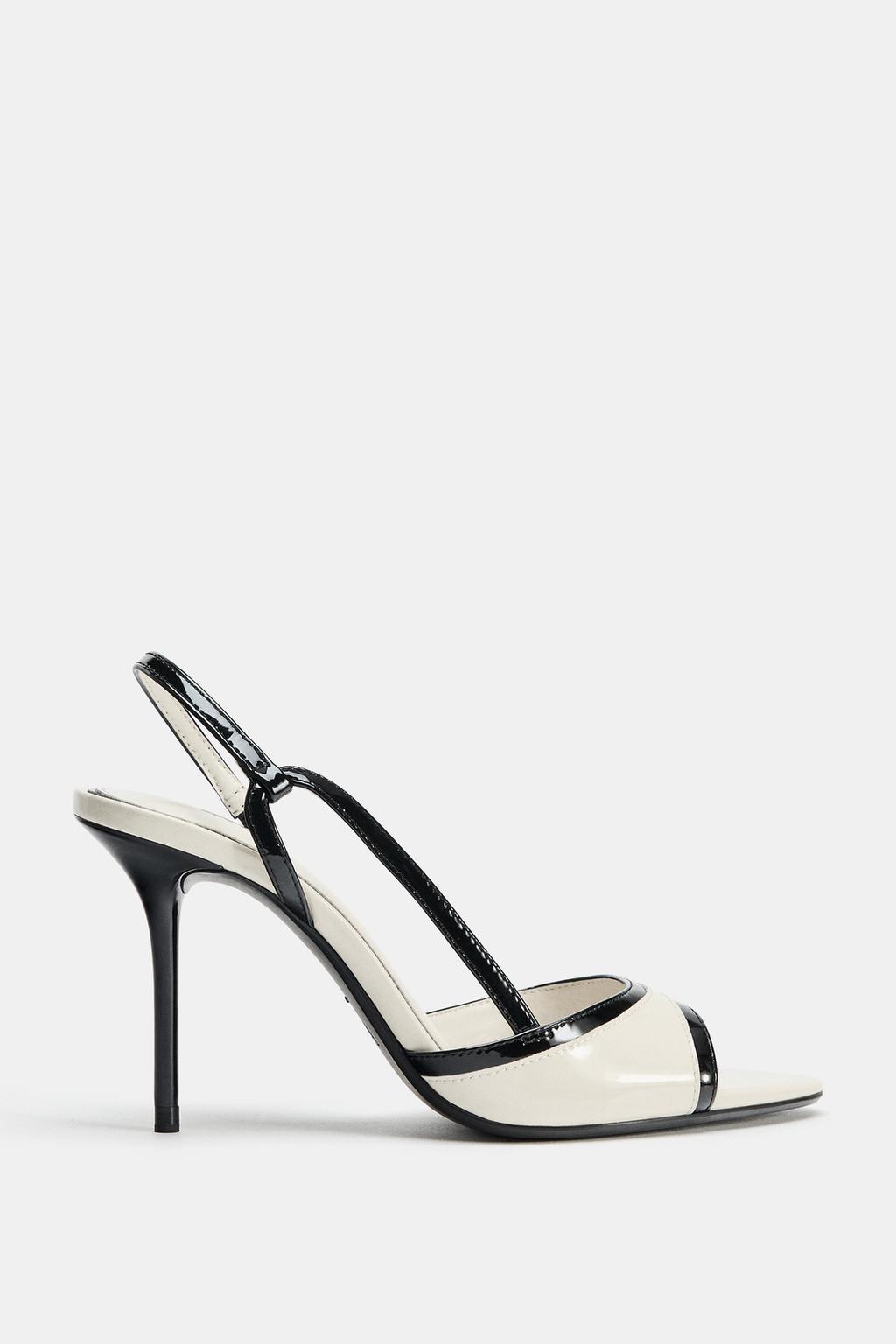 PATENT-EFFECT HEELED SANDALS. Colour-block top · High stiletto heel