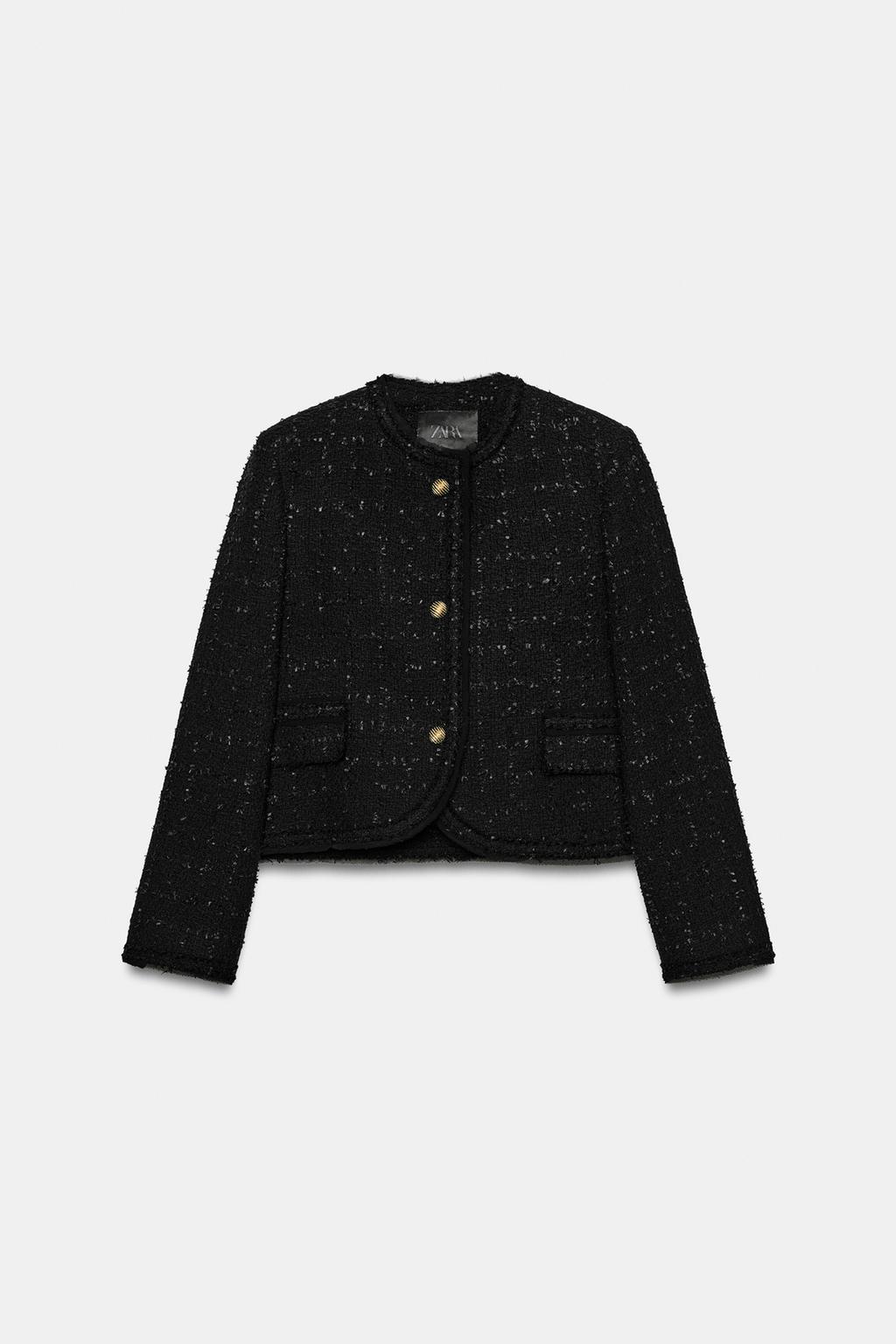 ZW COLLECTION BUTTON BLAZER. Black textured tweed · Gold buttons