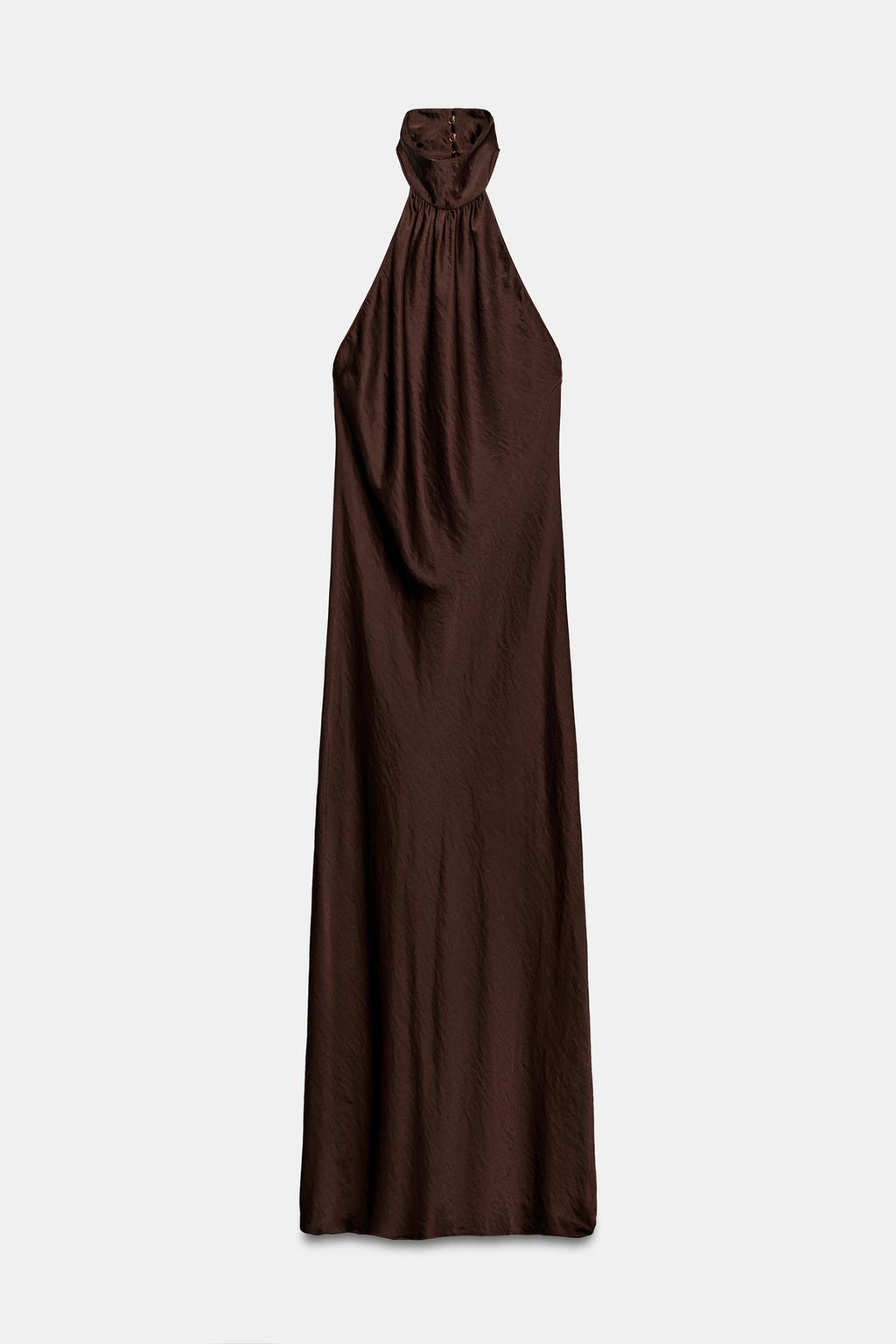 ZW COLLECTION HALTER NECK LONG DRESS. Chocolate brown · Halter neck long dress