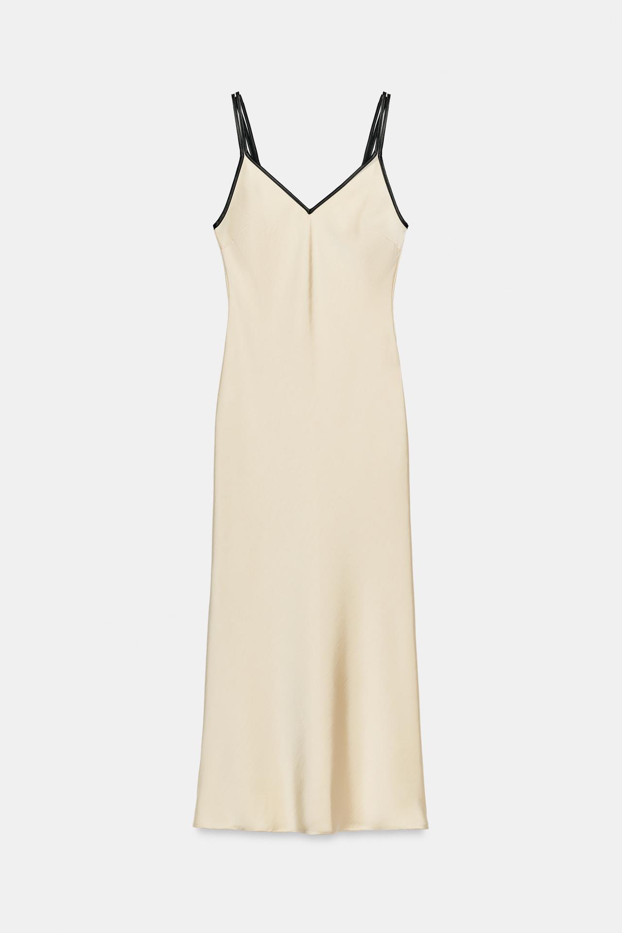 CONTRAST TRIM SATIN MIDI DRESS