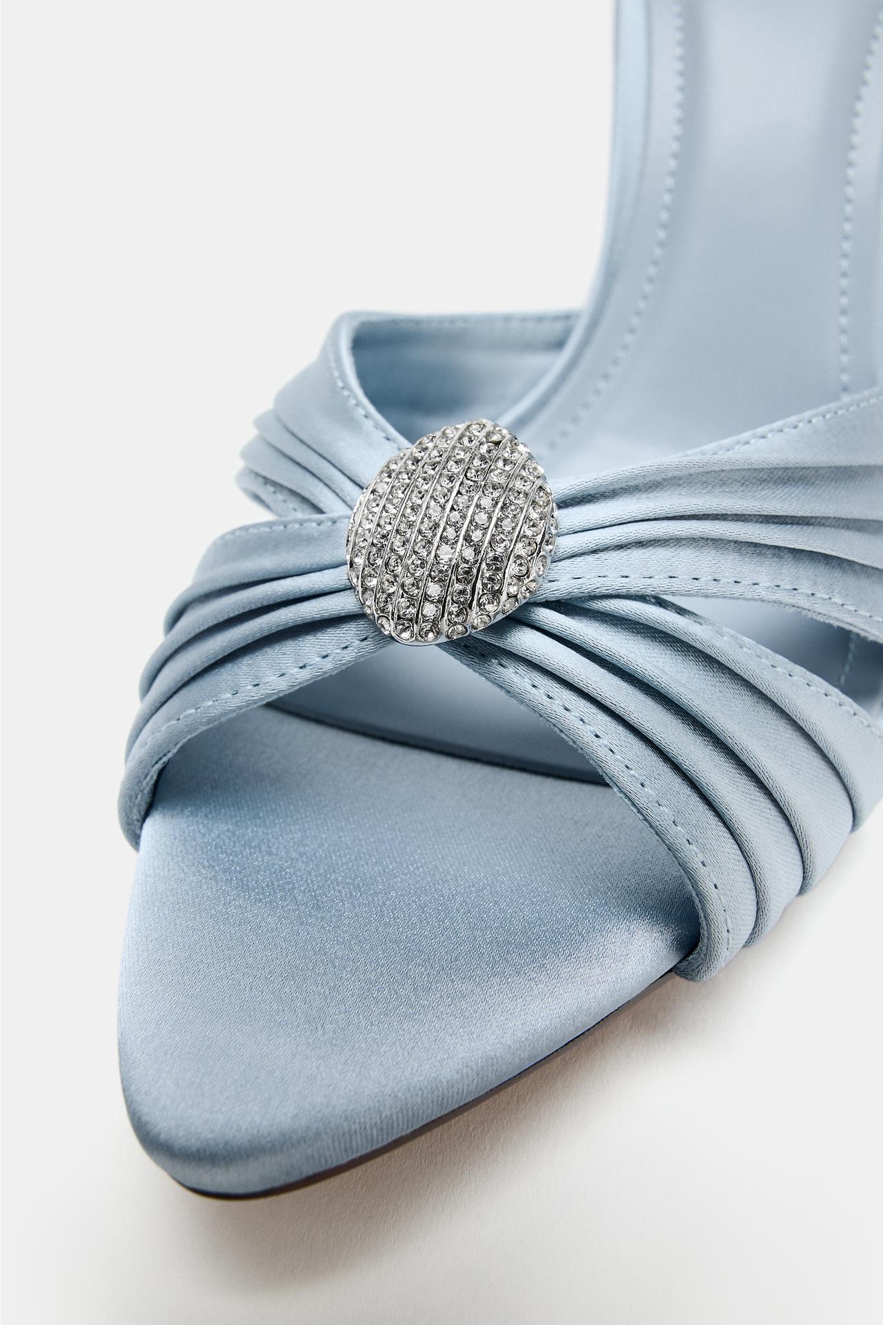 EMBELLISHED SATIN HEELED SANDALS view 3