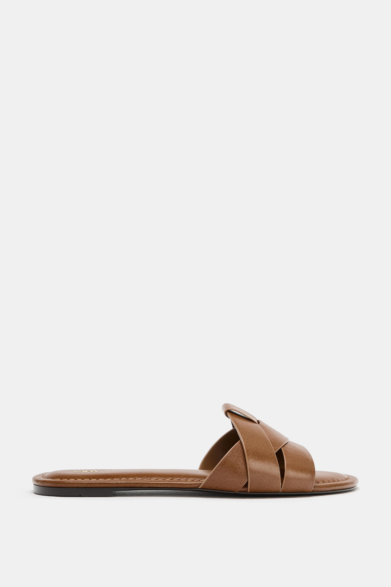CROSSED FLAT LEATHER SANDALS