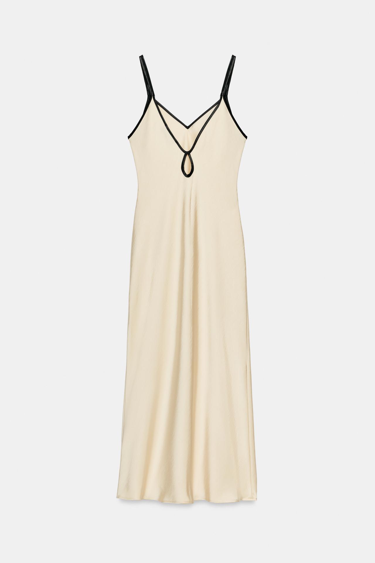 CONTRAST TRIM SATIN MIDI DRESS view 2