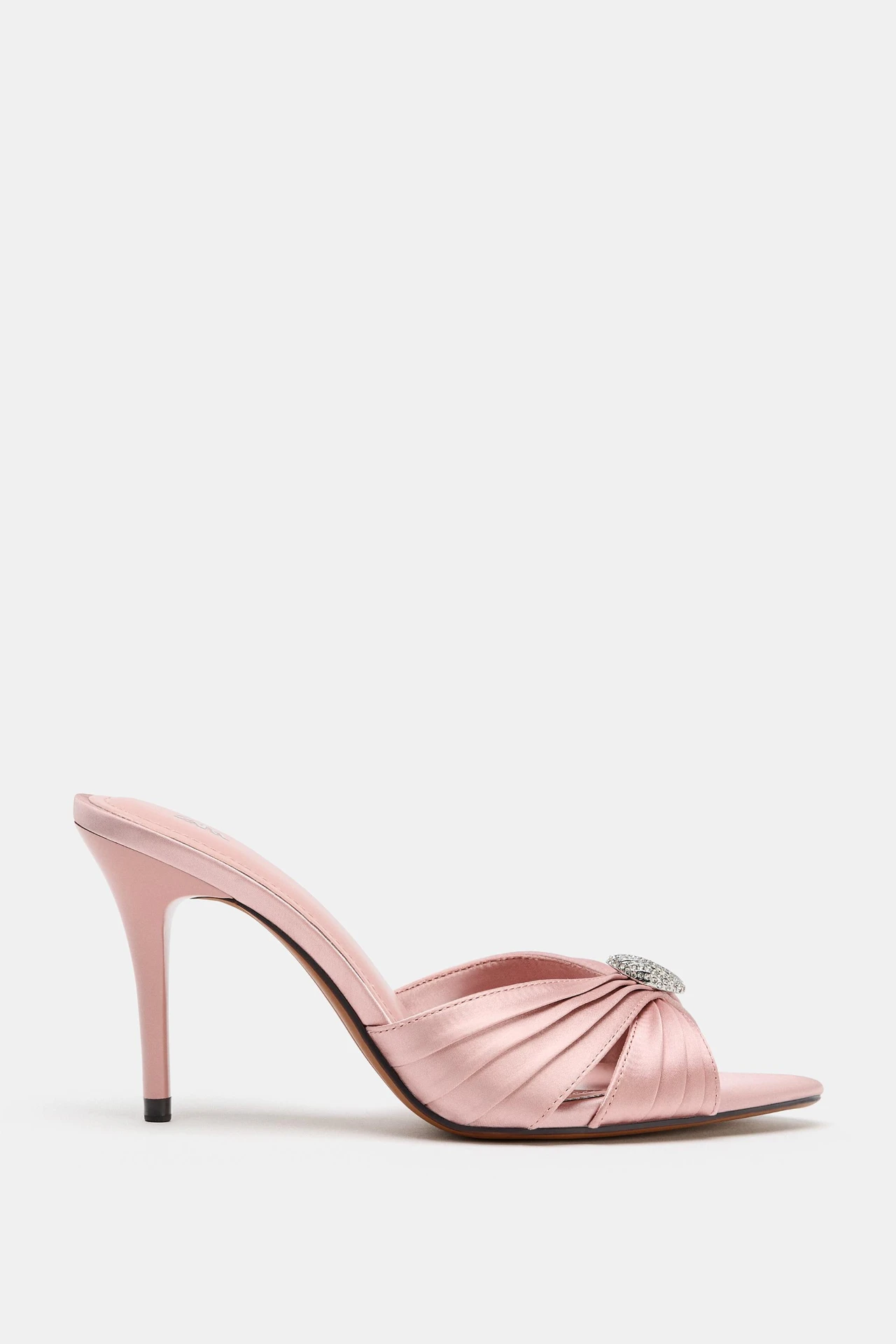 Satin Heeled Sandals with Embellishment