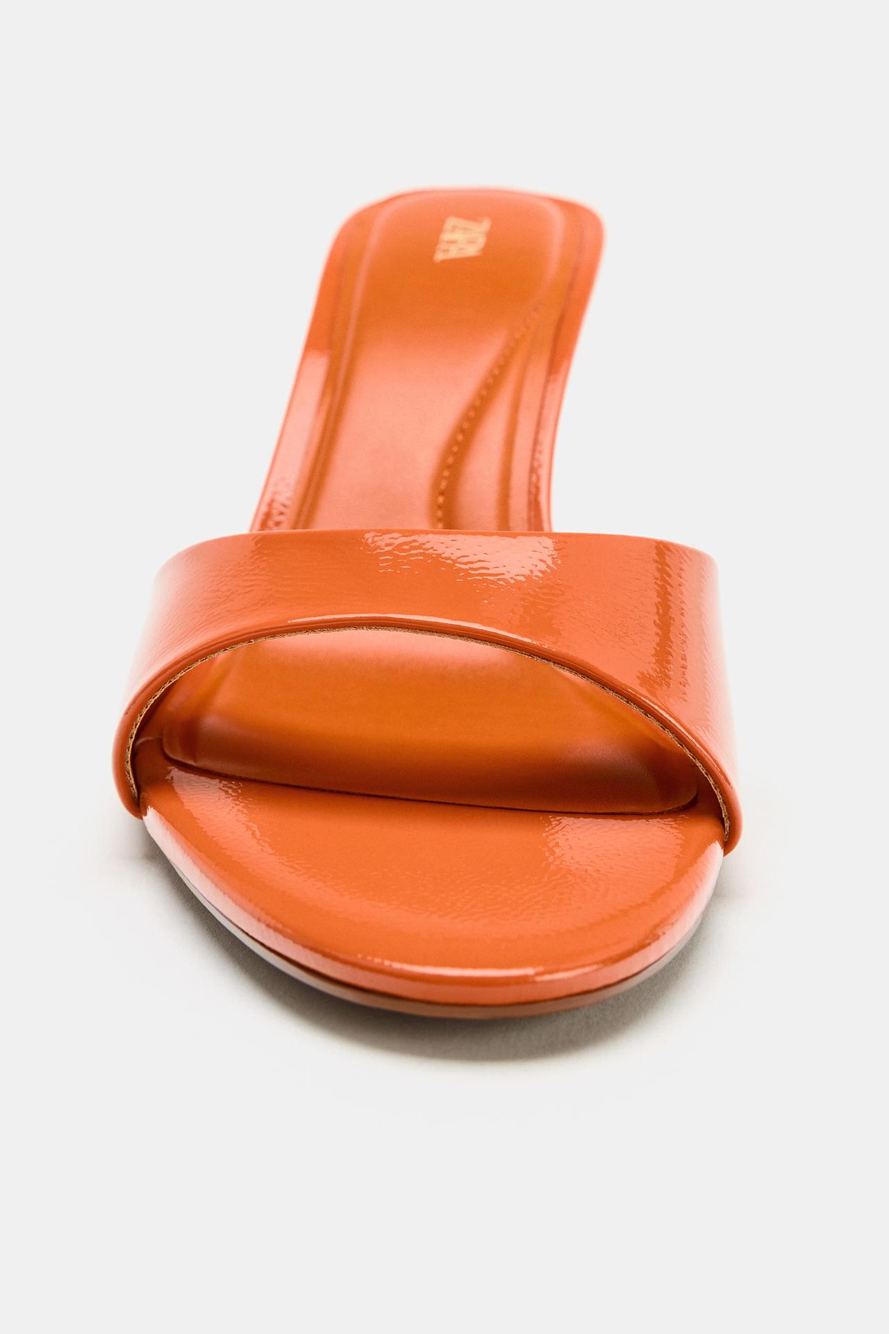 PATENT FINISH HEELED MULE SANDALS view 3