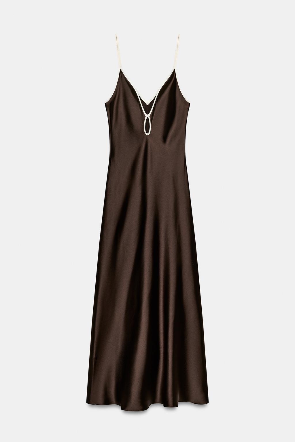 CONTRAST TRIM SATIN MIDI DRESS view 2