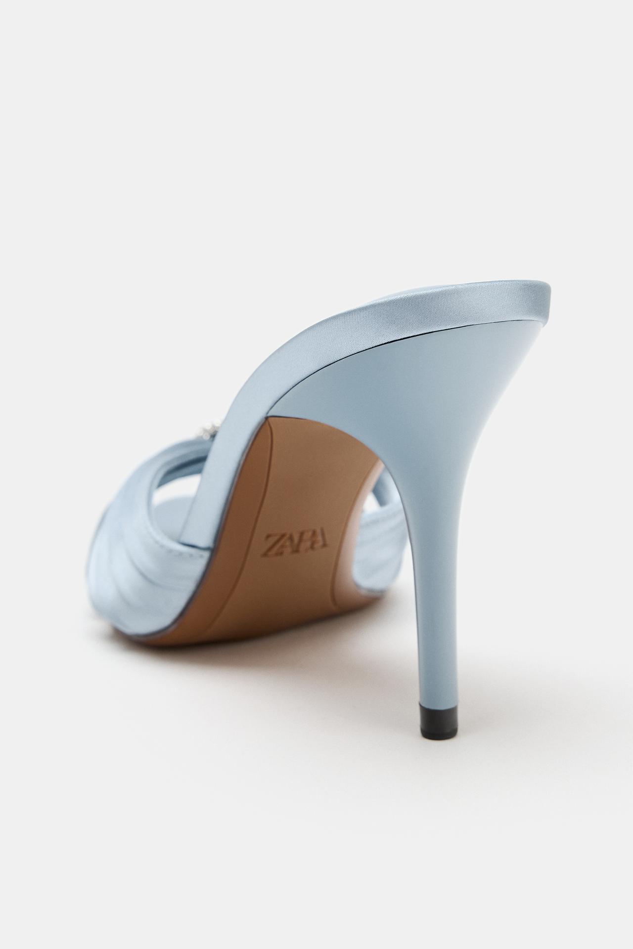 EMBELLISHED SATIN HEELED SANDALS view 4