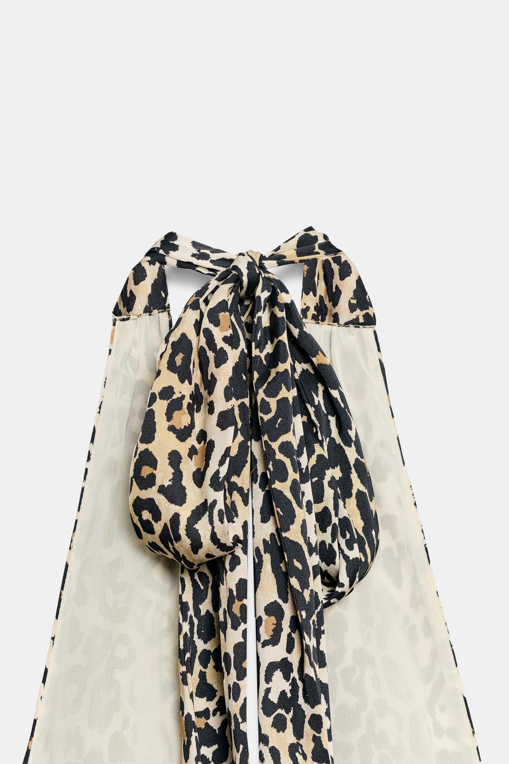 ANIMAL PRINT SATIN HALTER DRESS view 3