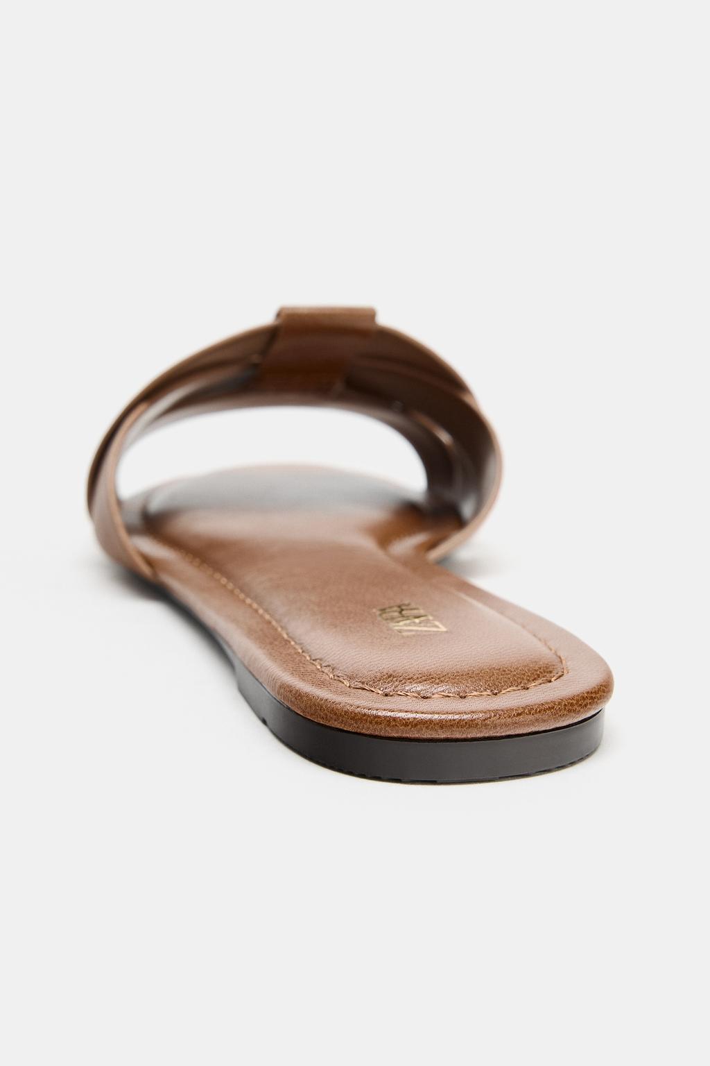CROSSED FLAT LEATHER SANDALS view 4