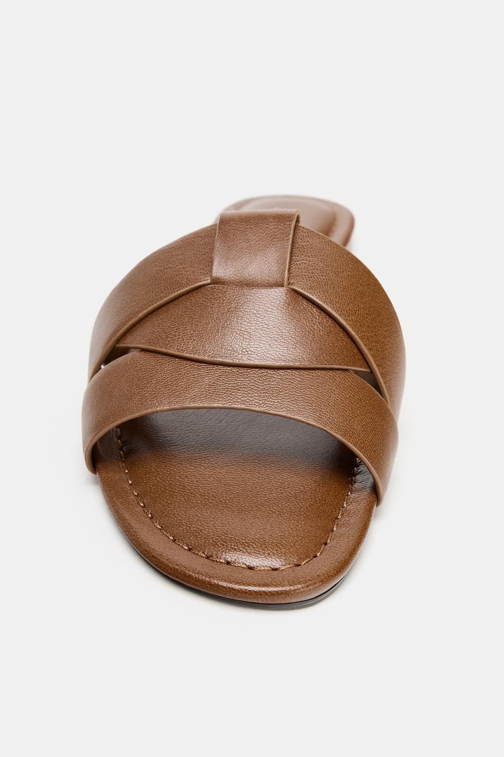 CROSSED FLAT LEATHER SANDALS view 3