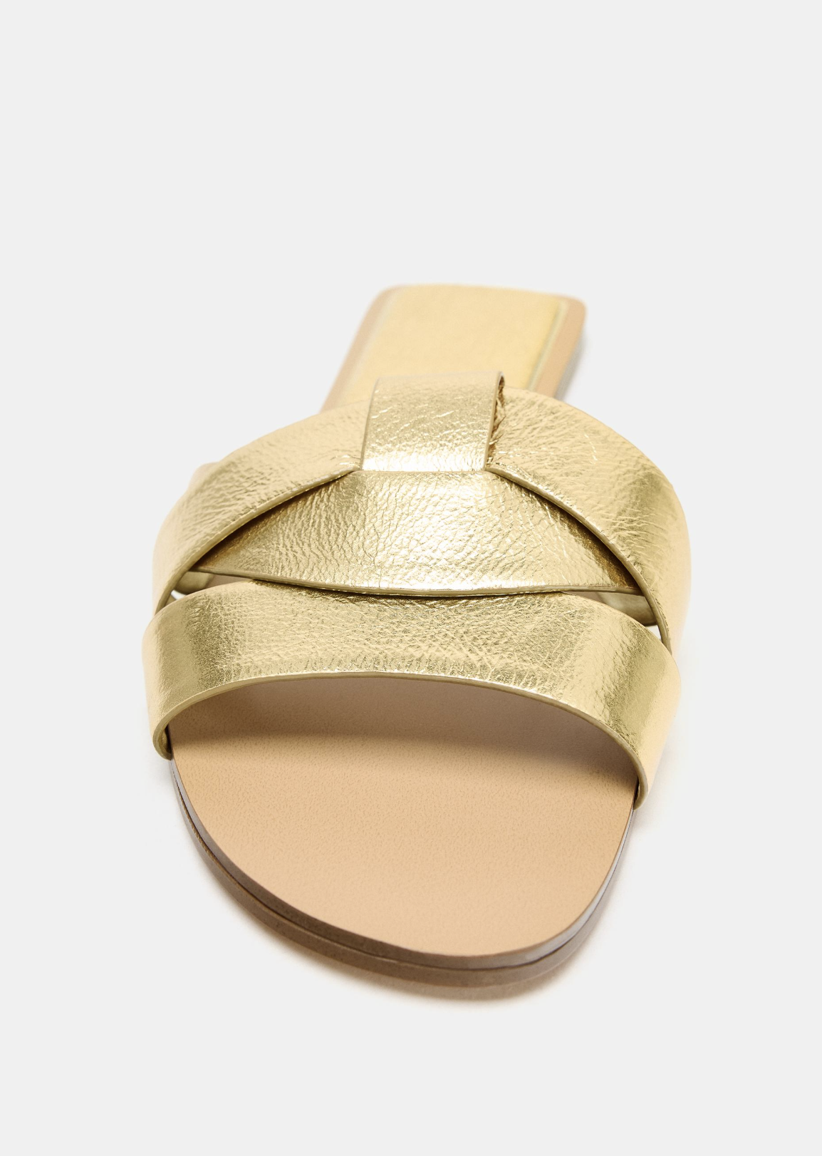 Gold Crossover Flat Leather Sandals view 2