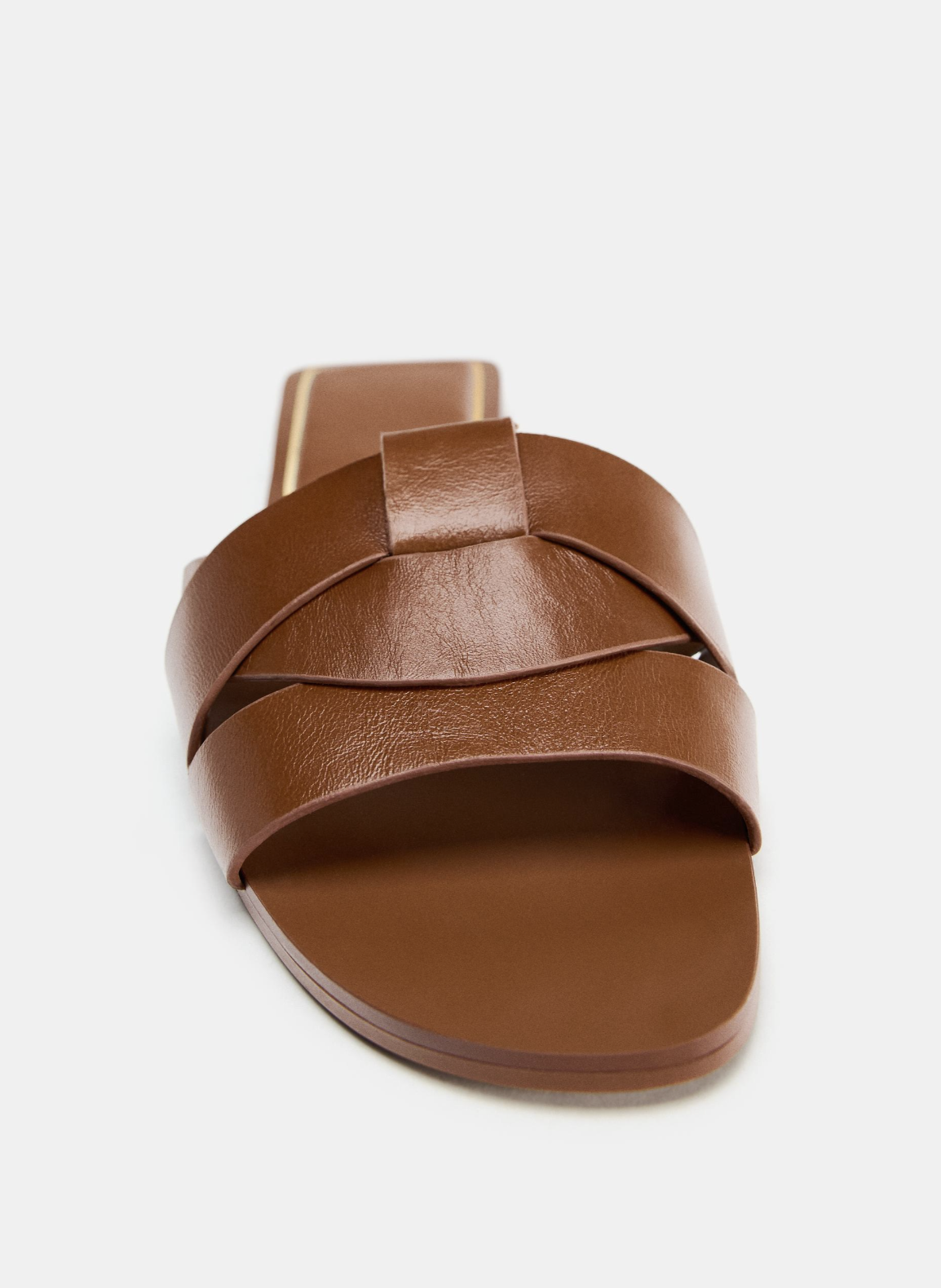 Brown Crossover Flat Leather Sandals view 2