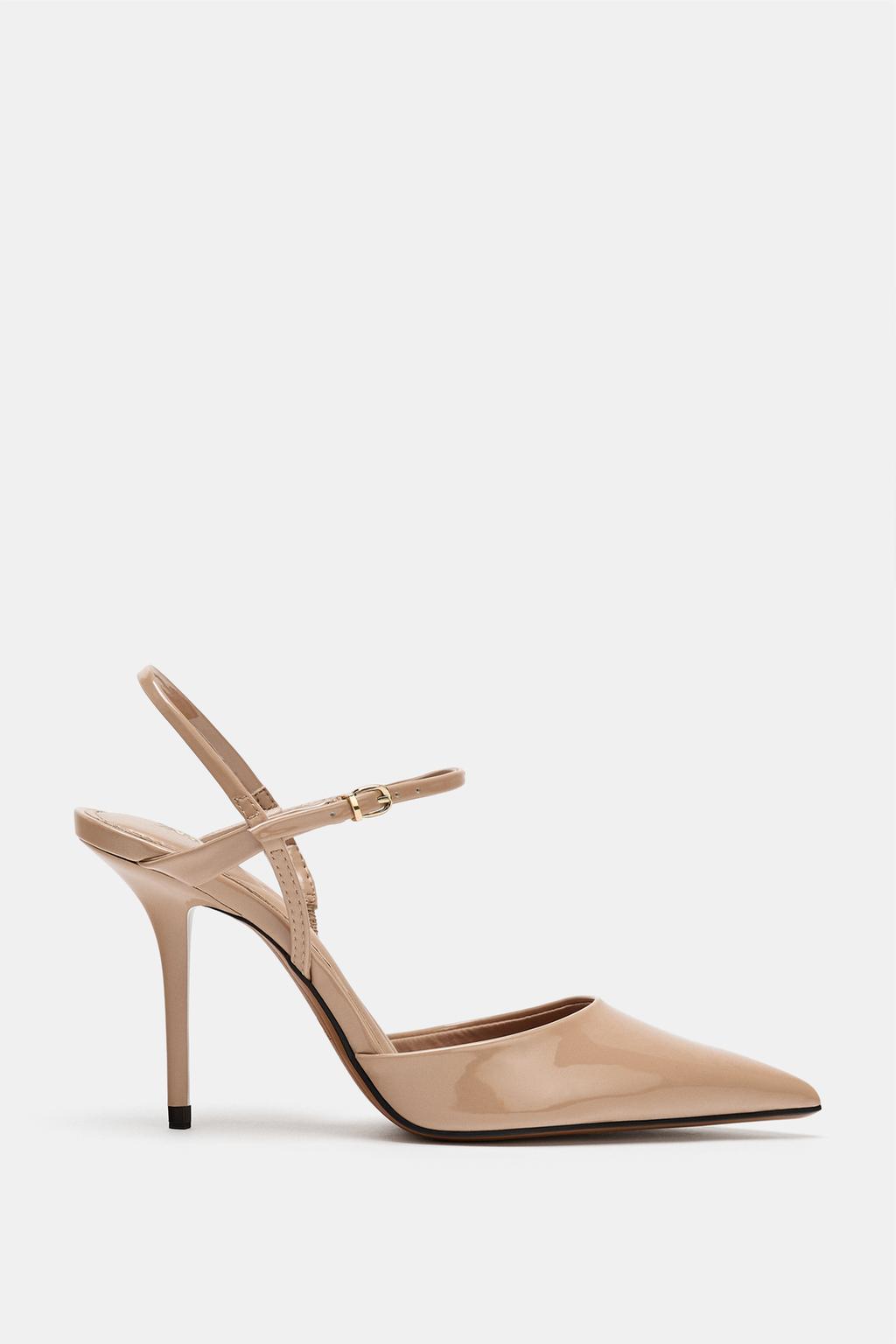 PATENT-EFFECT SLINGBACK HEELS. Beige · Patent-effect slingback